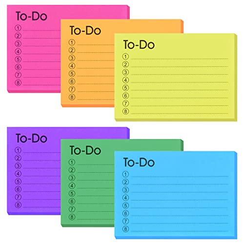 TIESOME 6 Pack To Do List Sticky Notes, 300 Sheets Self-Stick Notes with Line, Colors Adhesive Memo Notepad Bulk, Home Office School Planner Reminder Supplies, 4 x 2.8 Inch