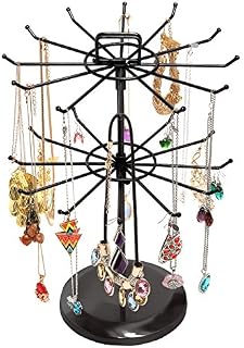 MyGift Black Metal Jewelry Organizer Tower Necklace Tree Bracelet Display Stand w/Hairclip Holder