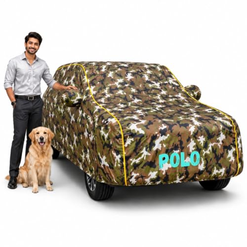 Image of Waterproof Car Cover for Polo | Soft Cotton Lining Heavy Duty Triple Stitched Heat Resistant Outdoor Cover Comes with Mirror and Antenna Pocket Full Bottom Elastic (Zig Zag Jungle)