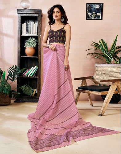 Image of SIRIL Women's Printed Chanderi Cotton One Minute Ready to Wear Saree with Unstitched Blouse Piece