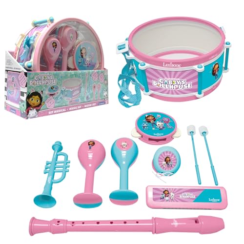 Lexibook, Gabby et la Maison Magique, Set de 7 instruments de musique (Tambour, Maracas, Castagnette, Harmonica, Flûte, Trompette, Tambourin), Jouet Musical,...