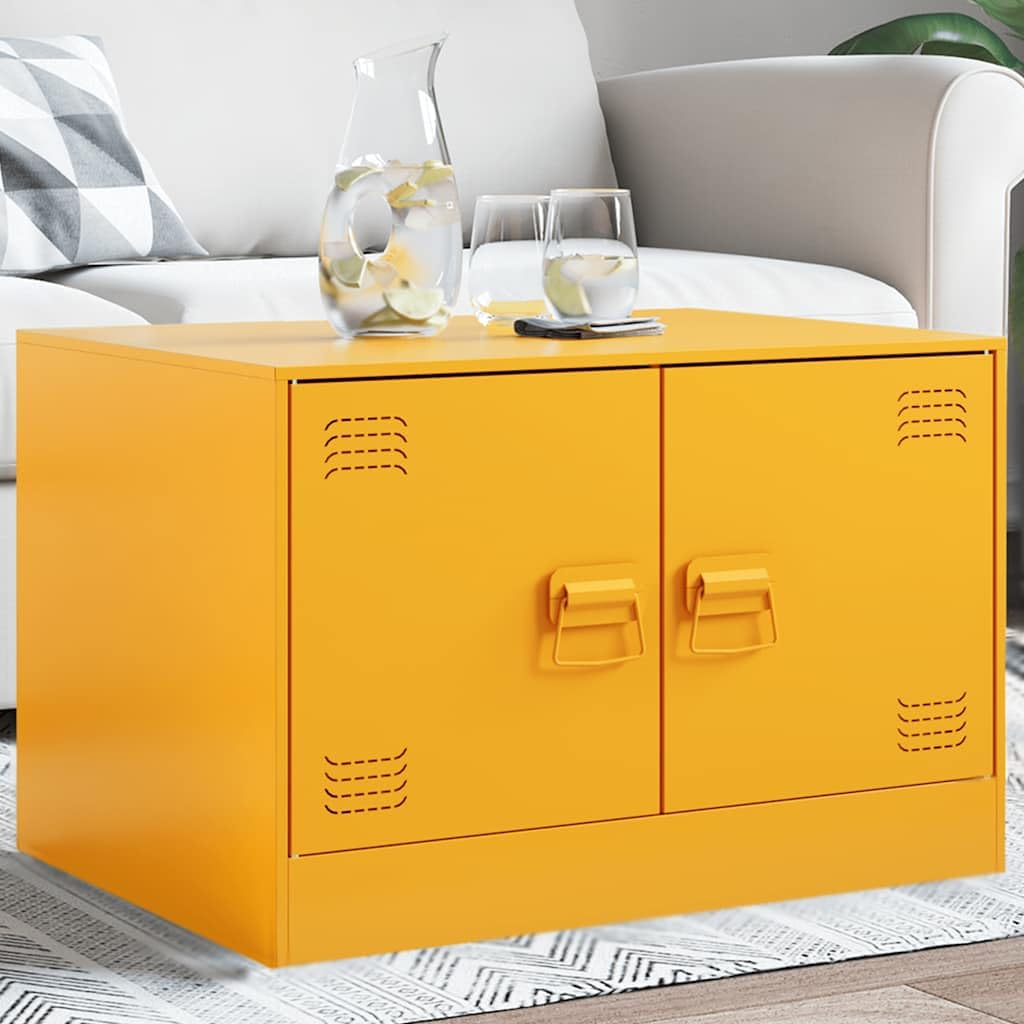Tavolino da salotto giallo senape, 67 x 50 x 44 cm, in acciaio