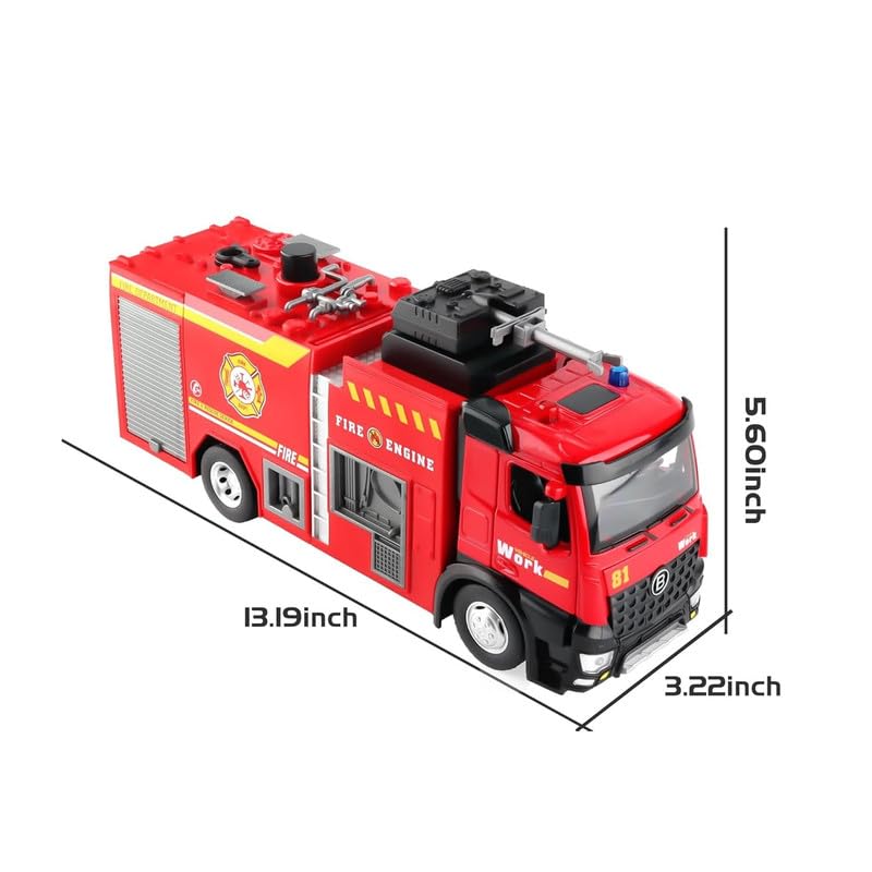 Image of ANTALYA New Play Fire Truck Toy with Metal Cab Fire Rescue Vehicle with Shooting Water Lights and Sounds Toy Truck for Kids (Red)