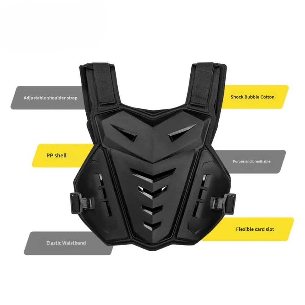 Gilet protettivo per il petto da moto, nero, guscio in polipropilene con bolle d'urto in cotone, cinghie regolabili, 47 x 46 cm