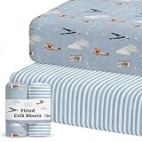 Crib Sheets Neutral - Fitted Baby Crib Sheets Bed for Girl Boy - 2 Pack Standard & Toddler Mattress - Buttery Soft Organic Cotton Blend (Airplanes in the Clouds)