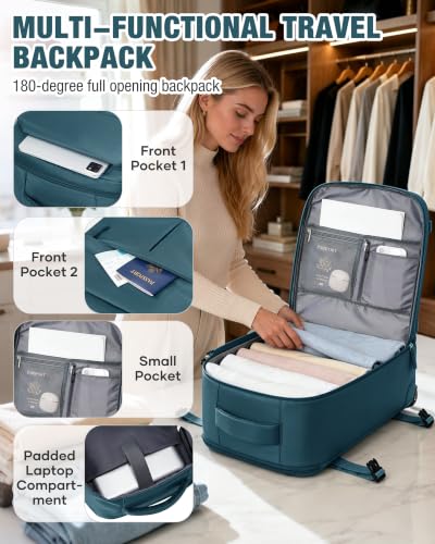 Image of Travel Backpack for Women & Men,Airline Approved Carry On Backpack for Traveling Personal Item Bag Laptop Backpack with Shoe Compartment, Business Causal Weekender College Gym Backpack,Peacock Blue