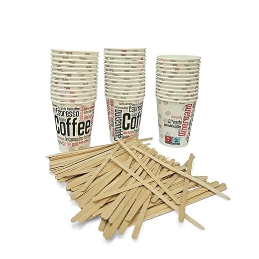 TELEVASO 1000 Vasos Desechables 200 ML Cafe Vasos Carton Desechables con 1000 agitadores Cafe, Vasos ecologicos Reutilizables Bebidas Calientes, te, Leche, Resistentes al Calor, Capacidad