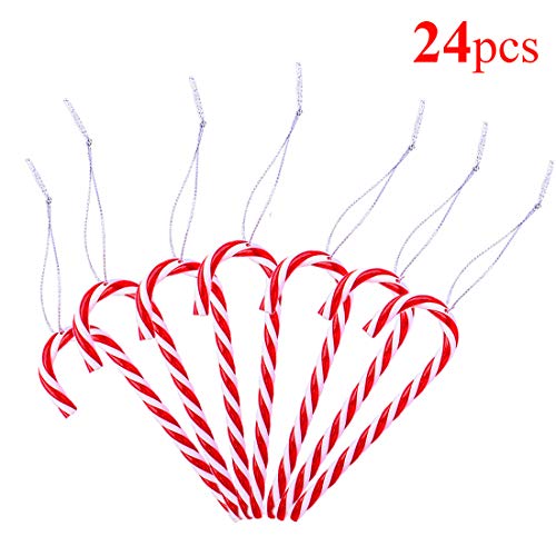 Gudotra 24 pcs Cannes de Bonbons de Noël Rouge et Blanc Rayures Arbre de Noël Décoration de Noël Décorations