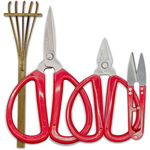 R&R SHOP Bonsai Precision Scissors Kit - Trimming, Bonsai Pruning, Precision Cuts and Small Branches and Roots, Bamboo Rakè - Set of 4 Cover