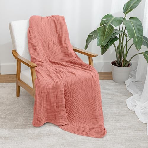 Image of Comfy Cubs Muslin Throw Blanket - 50 inch x 60 inch Quilted Design - Lightweight, Breathable 6-Layer Gauze Fabric - Soft Cotton Blanket for Home or Travel - Packaged in Elegant Gift Box - Dusty Rose