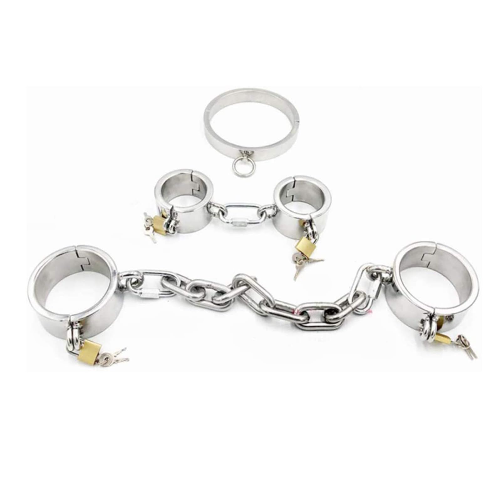Harnais de bondage avec collier d'esclave et contraintes en acier argent