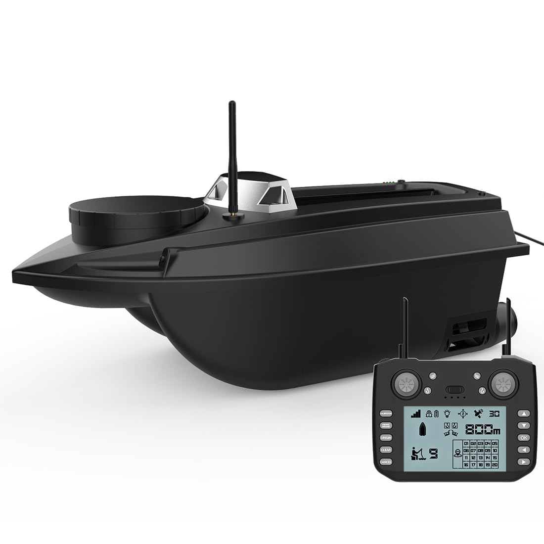 Barco de cebo teledirigido para pesca, V030 12V 2.4G, barco de cebo teledirigido de alta velocidad con alcance de control remoto de 800 m y tolva de carga de 3 kg con posicionamiento GPS, regalo de