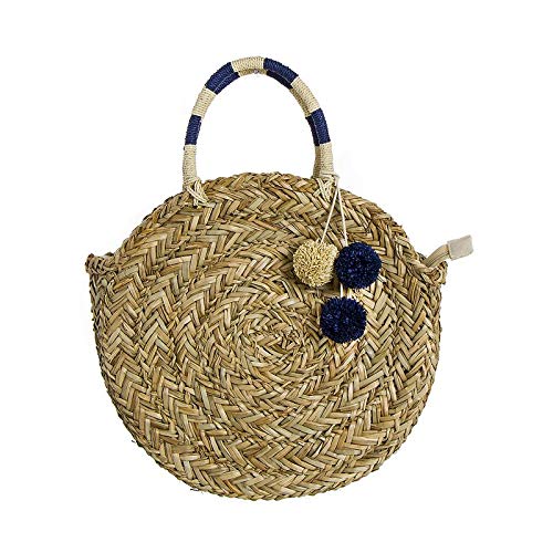Bolso Capazo de Palma Redondo Azul Marino 39 cm