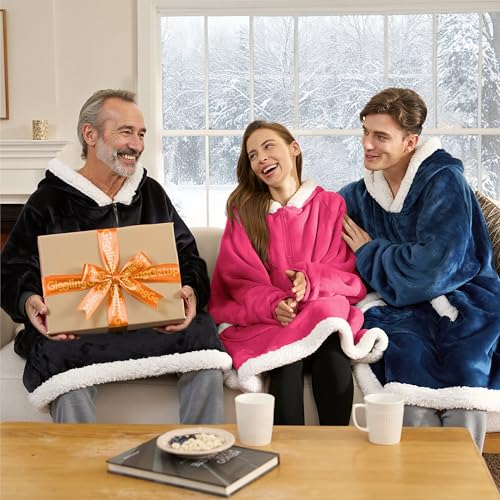 Image of Giggling Getup Wearable Blanket Hoodie for Women Men Gifts for Women Mom Wife Sherpa Fleece Hooded Blanket Sweatshirt Cozy Sherpa Wearable Throw with Pocket & Sleeves for Adult Oversize Bright Pink