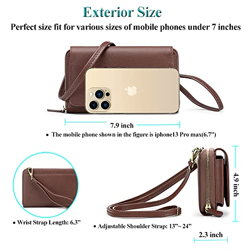 Peacocktion RFID Wristlet Women\'s Wallets, Leather Women\'s Crossbody Handbags, Clutch Cell Phone Purses with Phone Pocket Zipper Dark Chocolate Brown - Thumbnail 5