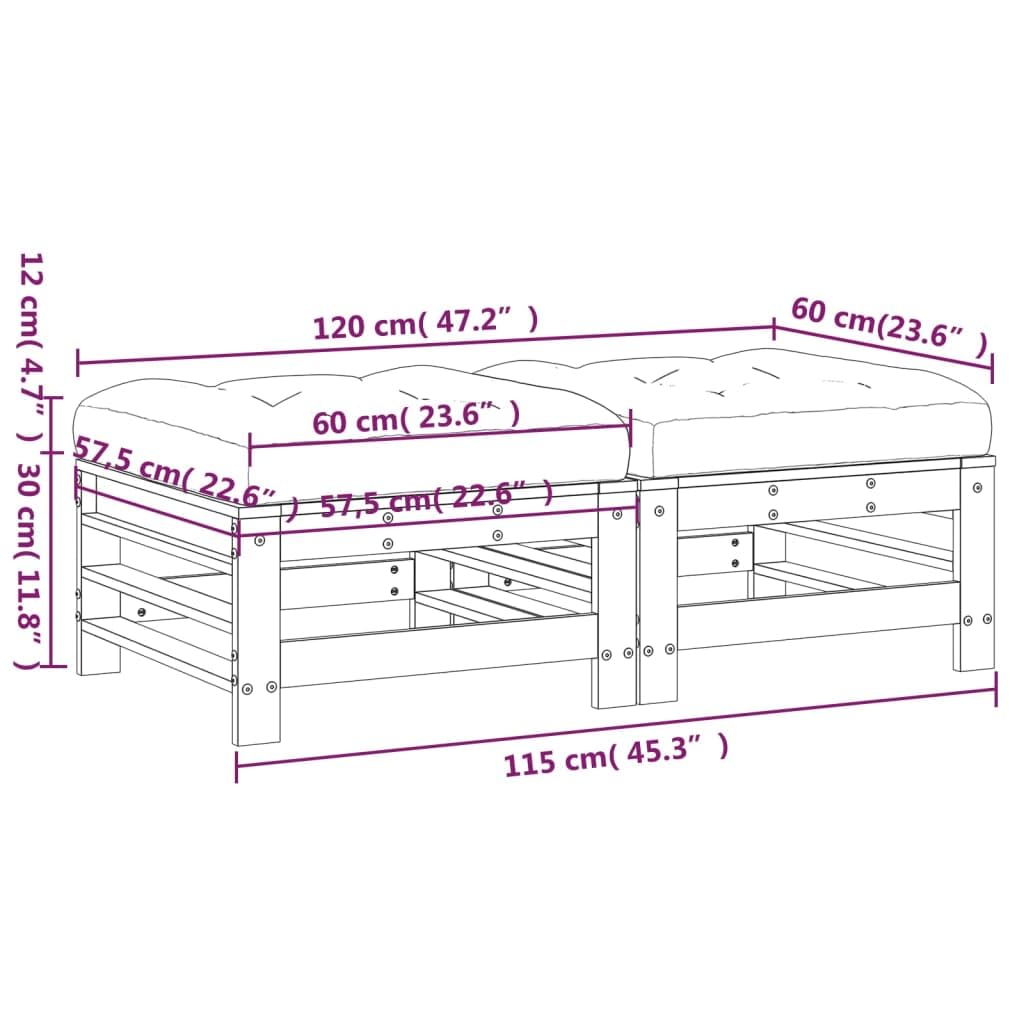 Taboret ogrodowy z poduszką, 2 szt. lite drewno sosnowe 57,5 x 57,5 x 30 cm, beżowa tapicerka Oxford, modułowy zestaw mebli do siedzenia na zewnątrz, odporny na warunki atmosferyczne, wygodny