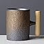 THUMBGEEK Japanese Vintage Wooden Handle Ceramic Coffee Mug Water Tumbler For Home And Office (White-A