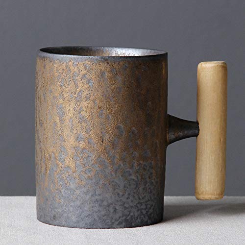 THUMBGEEK Tasse à café japonaise vintage en céramique avec poignée en bois pour la maison et le bureau Gris-A