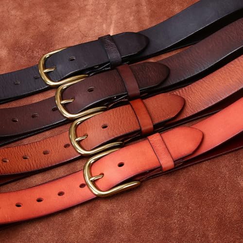 Vintage Hand-Rubbed Distressed Matte Leather Belt for Men,Genuine Cowhide Retro Jeans Waistband with Classic Gold Buckle(120cm/47, Coffee)4