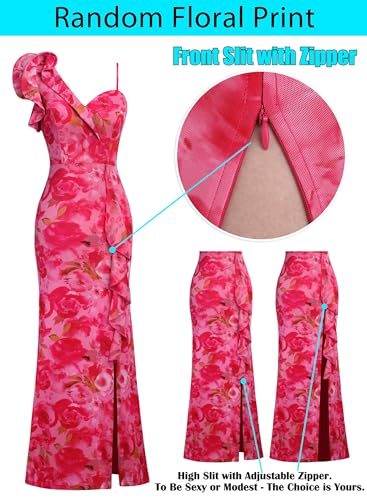 Image of VFSHOW Womens Formal Prom Elegant Ruffle One Shoulder Beaded Strap Ruched Slit Maxi Dress Wedding Evening Long Gown