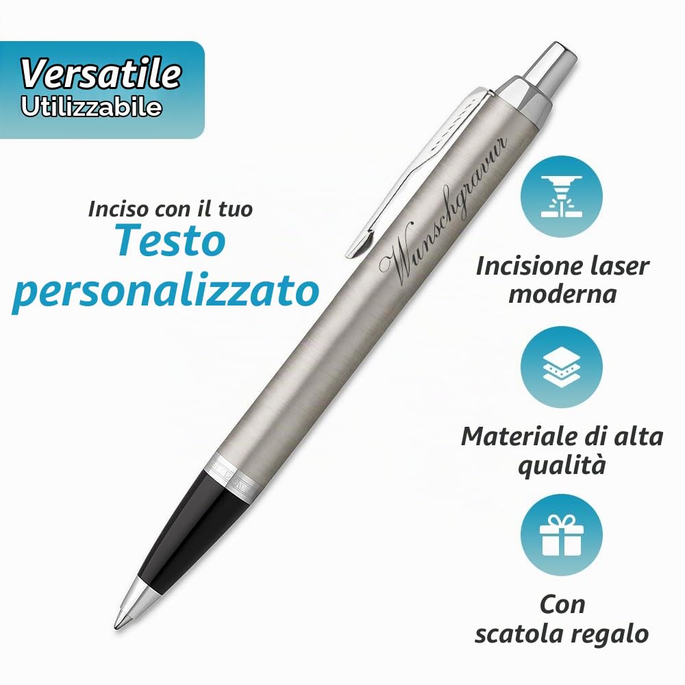 Parker IM - Sferica a pressione con incisione, metallo d'oro, mina blu grande, custodia regalo, prod. tedesca, alta qualità ed elegante, idea regalo perfetta
