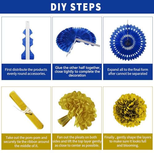 Image of 24Pcs Navy Blue Gold Happy Birthday Party Decoration Set for Baby Shower