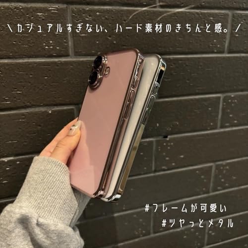 saymi's メタリック フレーム 韓国 iPhone13 ケース ラメ×メタルでつくる愛されケース 黄ばみが目立ちにくい ハードタイプ 微細な煌めき 可愛い (ピンク, iPhone13)