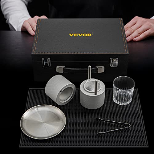 VEVOR Ice Ball Press Kit, Anodized 7075 Aluminum, w/Silicone Moulds, Large Mat, Stainless Steel Tong & Two Glasses, Double Size Crystal Clear Rounds Whiskeys, Cocktails on Parties & Holidays Silver