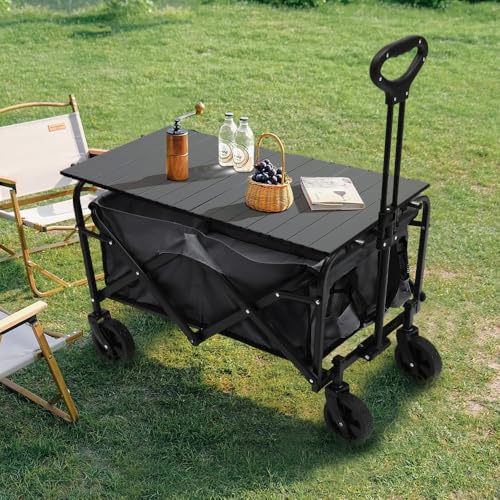 Chariot utilitaire pliable robuste pour la plage, le shopping et les festivals en plein air – Chariot tout terrain avec roues, sac de protection et table