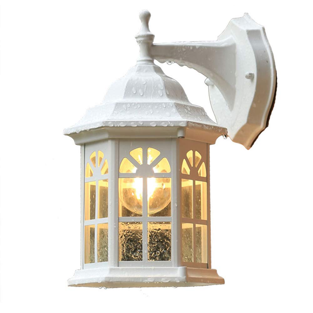 HELCEKOU Modern Outdoor Wall Sconce Light Fixture for Garden Patio Balcony Metal Exterior Mount Lamp with E27 Socket White Porch Doorway Hallway Courtyard