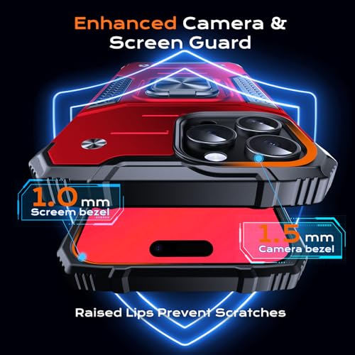 Image of Anqrp Heavy Duty Case for iPhone 15 Pro Case with Enhanced Ring Holder Grip Stand, Military Grade Shockproof Rugged Drop Protective Silicone Hard Slim iPhone 15 Pro Phone Case Cover,Corail Red