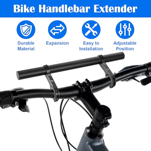 Bike Double Handlebar Extender, 11.8\"(30 cm) Super Long Aluminum Alloy Cross Bar, Bicycle Handlebar Bracket Accessories for Bike Mounting Extender Bars Motorcycle Scooter Lights Phone Mount