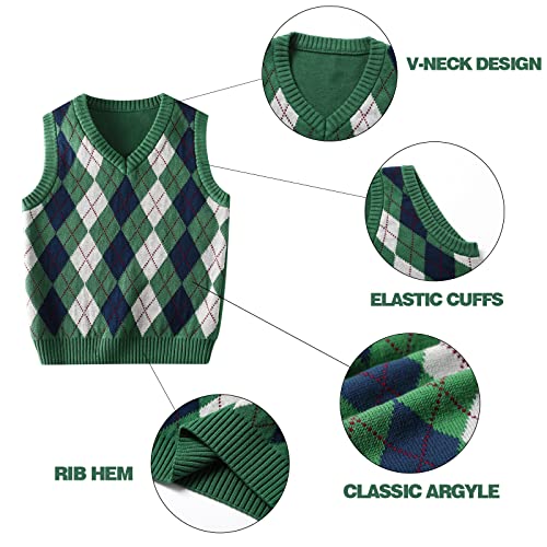 Image of Boys Sweater Vest V Neck Argyle Sleeveless Uniform Knit Plaid Kids Clothes