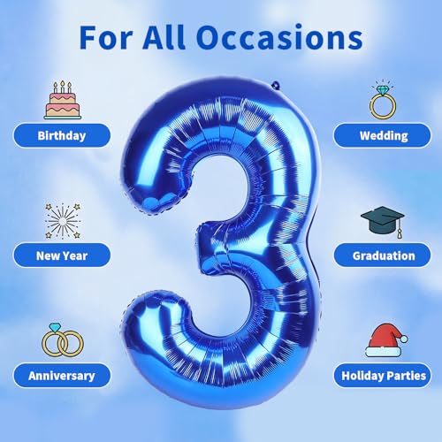 Image of Number Balloons Navy Blue Balloons - Giant Number 10 Balloon, 10 20 30 40 50 Numbers Balloon Birthday Decorations, Blue Party Supplies for Boy Men
