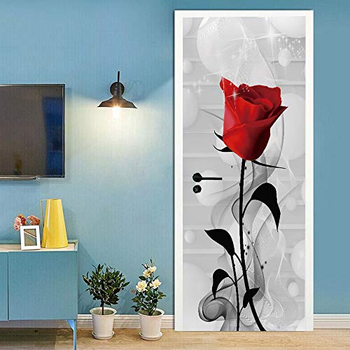 Türtapete selbstklebend Türposter Rote Rosenblüte Abnehmbar Fototapete Türfolie Poster Tapete 90x200cm Cover