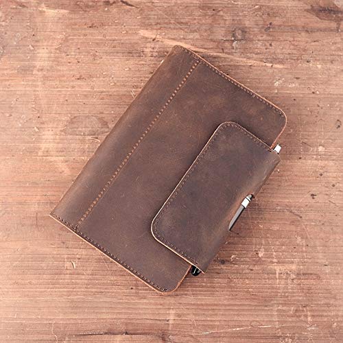 CQU A6 Funda de piel suave auténtica para diario de oficina, diario en espiral de viajeros