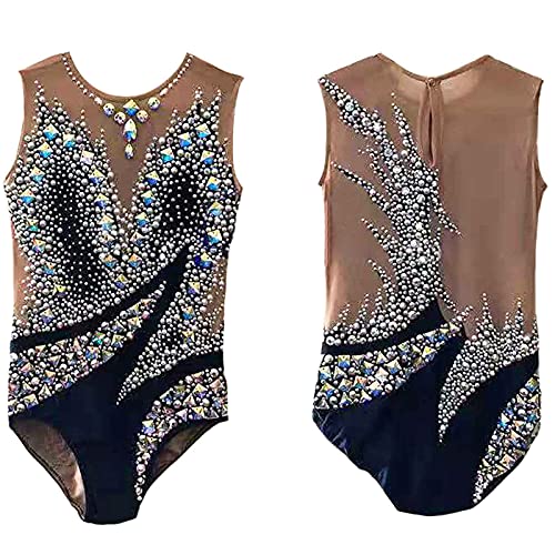 Gimnasia rítmica Maillot Niñas Mujeres Vestido Profesional Competencia Traje (Enviar Un Paquete Diadema Y Rhinestones),Azul, L