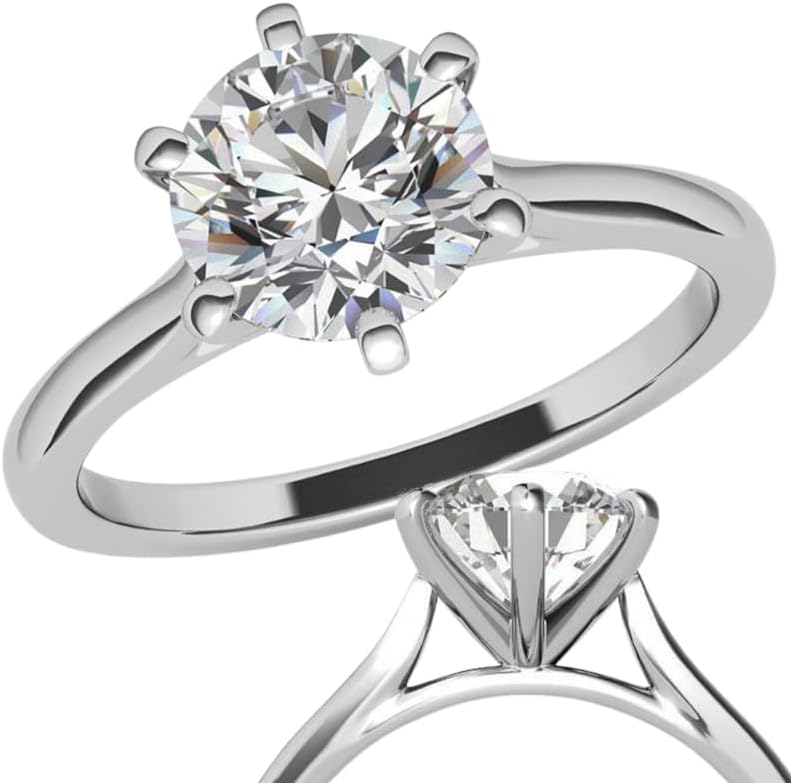 Customize Jewel 4.0 Carat - 10.0mm Round Excellent Cut Moissanite Cathedral 6-Prong Solitaire Engagement Wedding Ring In Silver 925 For Women,D-VVS1
