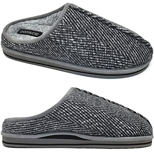 COFACE Hausschuhe Herren Winter Kuschel Memory Foam Pantoffeln Männer Warme Flauschig Plüsch Geschlossen Hüttenschuhe mit Rutschfest Feste Sohle Hause Slippers Grau 45 Cover