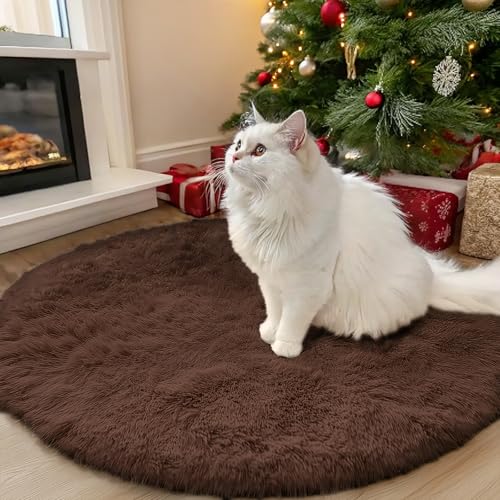 OLANLY Coffee Round Rugs for Bedroom - Machine Washable, 3