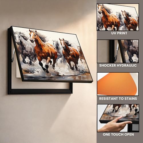 Image of Electric MCB Box Cover Frame With Hydraulic Decorative Painting Running Horse Painting Electrical Panel box Cover, Switch Box Frame Will Fit Max 10x14 inch Switch Board, Outer Size 13X17 Inch