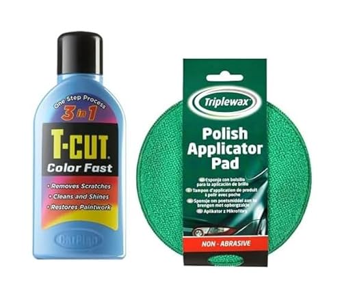 T-Cut Mid Blue Scratch Remover Color Fast Paintwork Restorer Car Polish - 500ml plus a Wax Applicator Set with Handle * 13 Colours Available