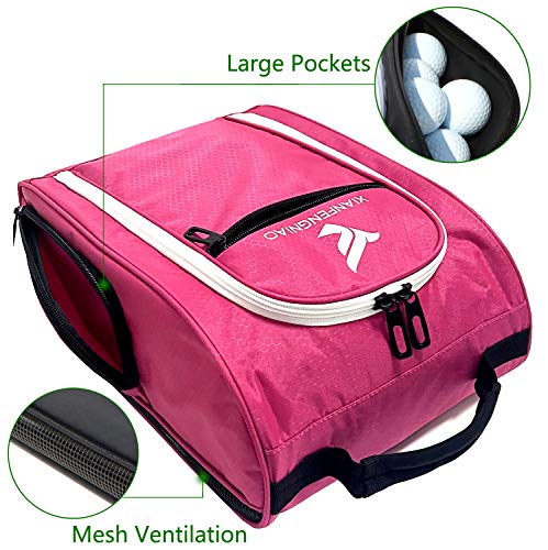 Golf Shoe Bag For Women，Zippered Golf Shoe Carrier Bag With Ventilation And 3 External Pockets For Golf Balls, Golf Glove, Tees And Other Golf Accessories(Red) #TOP2