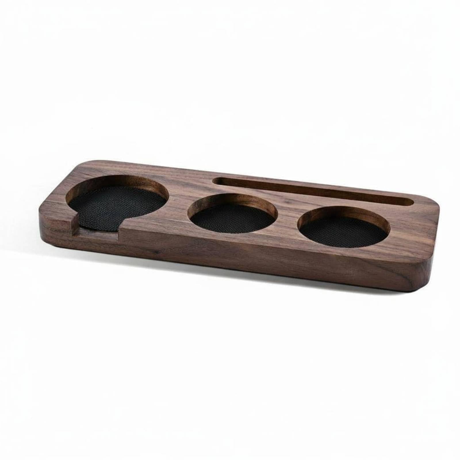 Solid Wood Walnut Tamper Station Multi-Slot Design Coffee Tamping Stand Stable Base Wooden Espresso Station Space-Saving for Baristas, Home Cafe, Kitchen Counter, 58MM, Black Walnut-image-5