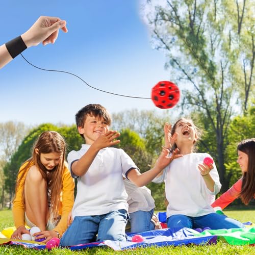 4 Stück Wurfball mit hohem Rückprall, Handgelenkball mit Seil, elastischer Handgelenkball, Rückprallball zum Training der Reaktionsfähigkeit, Hand-Auge-Koordinationstrainingsgerät für Fußball