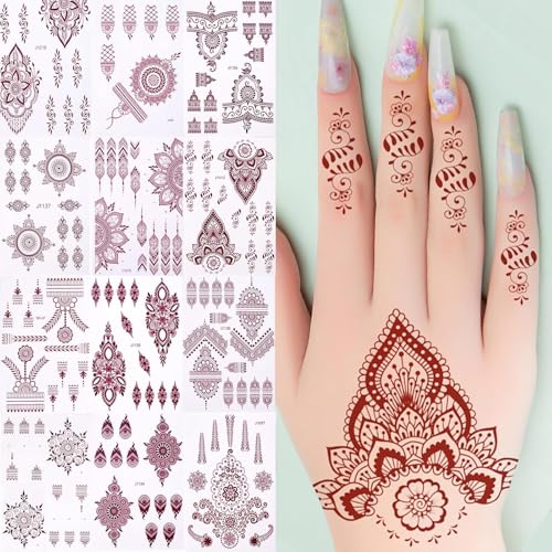 Proamate 12 Sheets Tattoo Kit Temporary Tattoo Adul Stickers Lace Pattern Fake Tattoos Sticker for Women Girls DIY on Body Face Arms Legs (Red 12PCS)