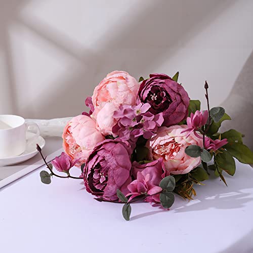 Duovlo Fake Flowers Vintage Artificial Peony Silk Flowers Wedding Home Decoration,Pack Of 1 (New Sweetened Bean) #TOP2