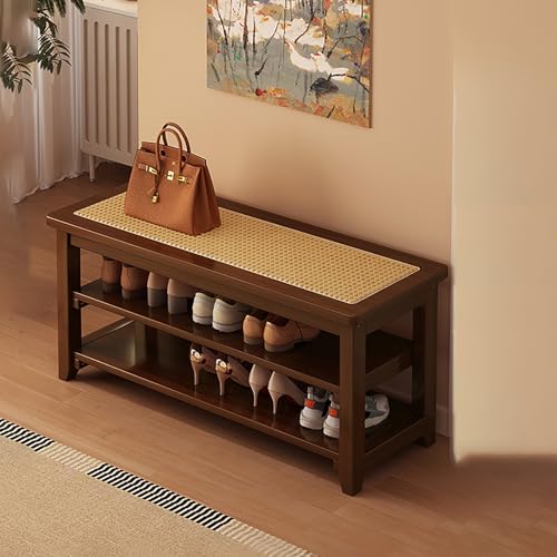 IYUESQ Zapatero de Dos Niveles, Organizador de Zapatos de Madera, Zapatero de ratán, Ideal para pasillos, entradas y Salas de Estar (Madera Original, 100 x 30 x 41,5 cm).