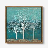 Framed Canvas Wall Art Gold Trees and Colorful Landscape Canvas Prints Home Artwork Decoration for Living Room,Bedroom - 16x16 inches
