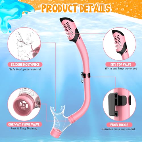 Set de snorkel para niños, equipo de snorkel con tapa seca para edades 5-15 años, máscara de buceo juvenil con lentes de vidrio templado, antiempañante y vista panorámica miniatura 4